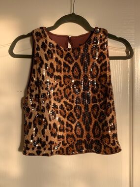 SHEIN Brown and Black Sequin Leopard Crop Top
